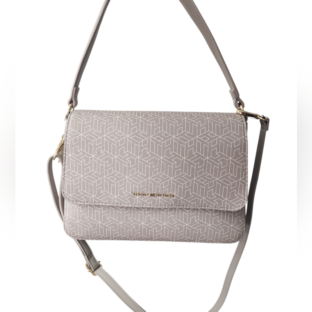 New Tommy Hilfiger Gray Patterned Bag SHOULDER BAG WITH FLAP CLOSURE FOR CROSS